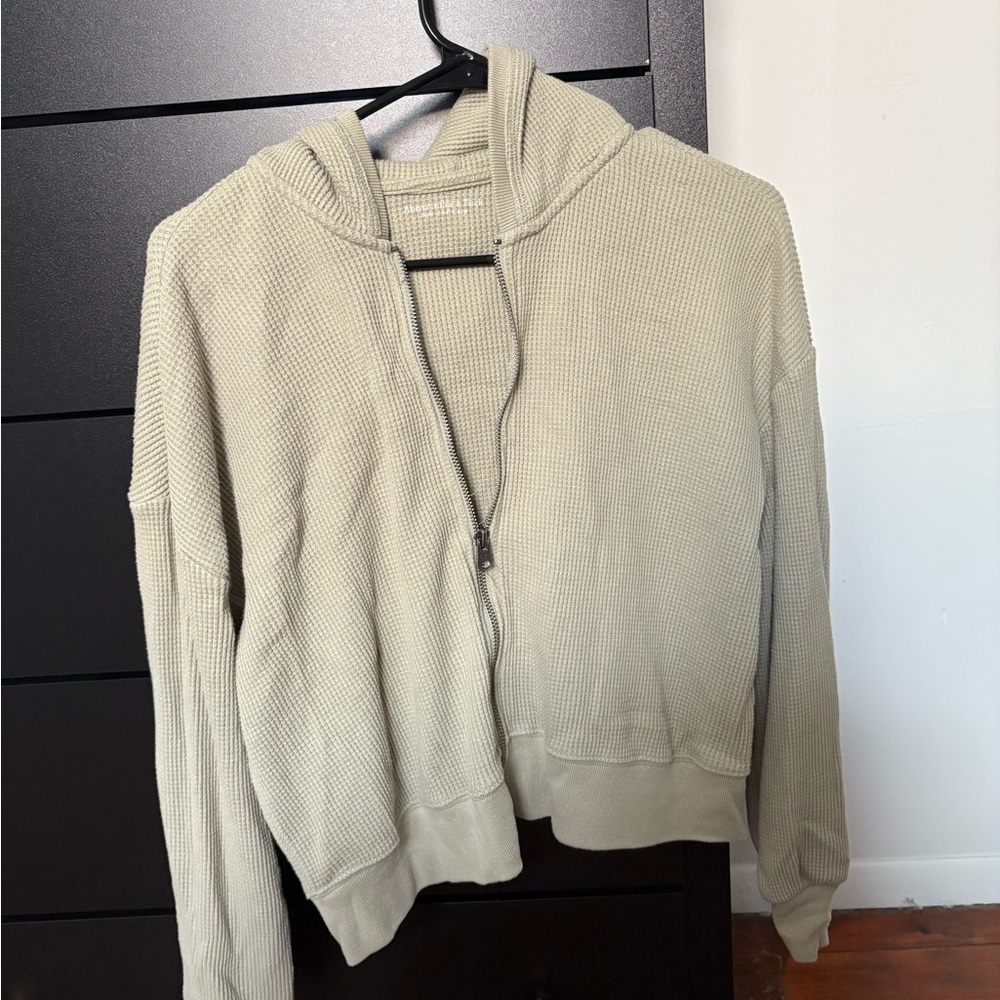 Abercrombie Sage Green Waffle Knit Zip-Up Hoodie